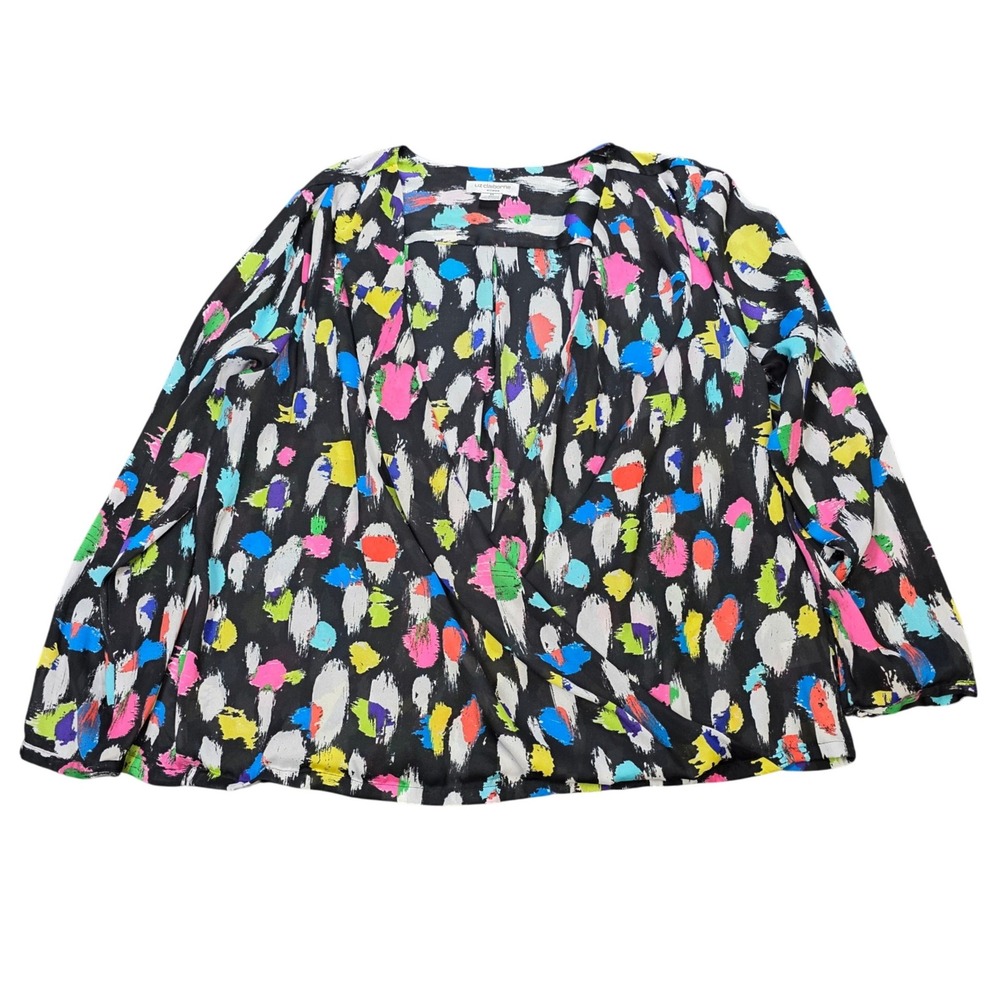Liz Claiborne Surplice Top Womens Size 2X Black Multi Color Abstract Brushstroke